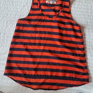 Annabella‎ Orange Navy Stripe Sleeveless Blouse Top Women's Size S